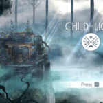 Child of Light (2014): акварель спорит с ритмом пошаговых боев Туманный лес на фоне загрузочного экрана Child of Light. В центре белый круглый логотип, под ним надпись Press.