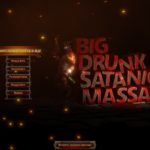 BDSM: Big Drunk Satanic Massacre (2019): яркая стрельба без запаса глубины Темное меню игры со списком пунктов и логотипом.