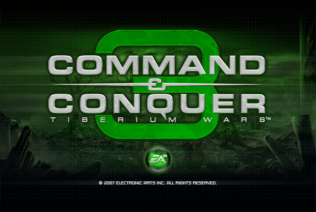 Зеленый логотип 'COMMAND & CONQUER TIBERIUM WARS' с надписью EA внизу.