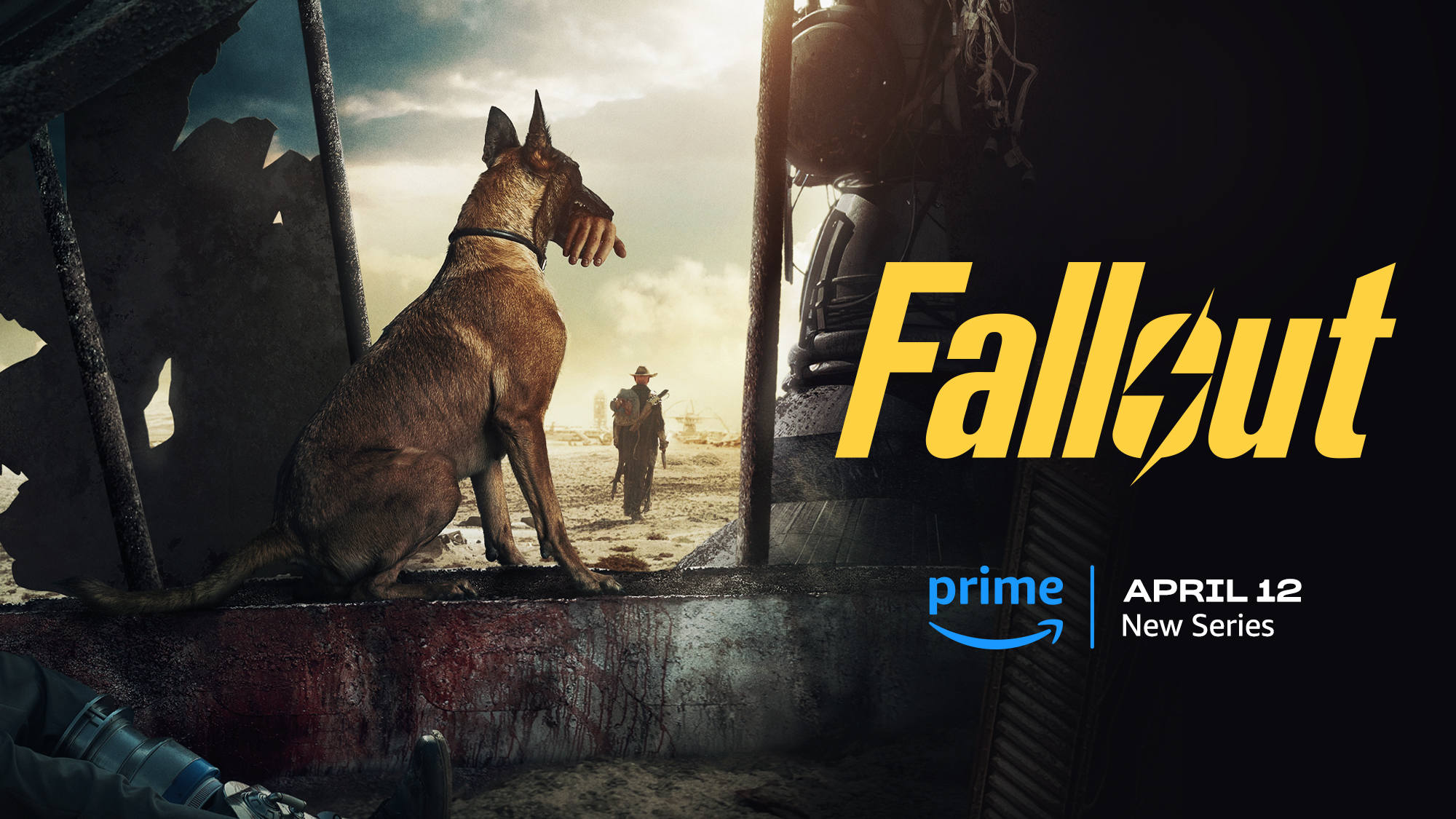 Ранний официальный постер первого сезона Fallout с собакой на переднем плане